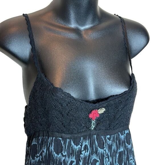 Free people crochet silk wool babydoll maxi patterned dress 6 vintage fairy y2k - Picture 3 of 6